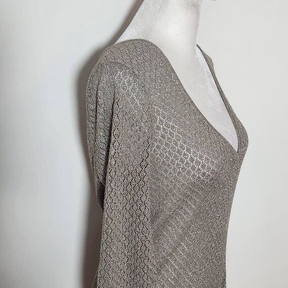 The Limited Taupe Open Knit Sweater with Metallic Gold Accents Size Medium - Picture 5 of 9